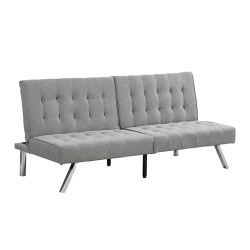 Modern Grey Sofa Bed Faux Linen 68 Inches Wood Frame