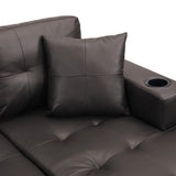 4-Seat Faux Leather Chaise Sofa with Chaise Dark Brown 96"