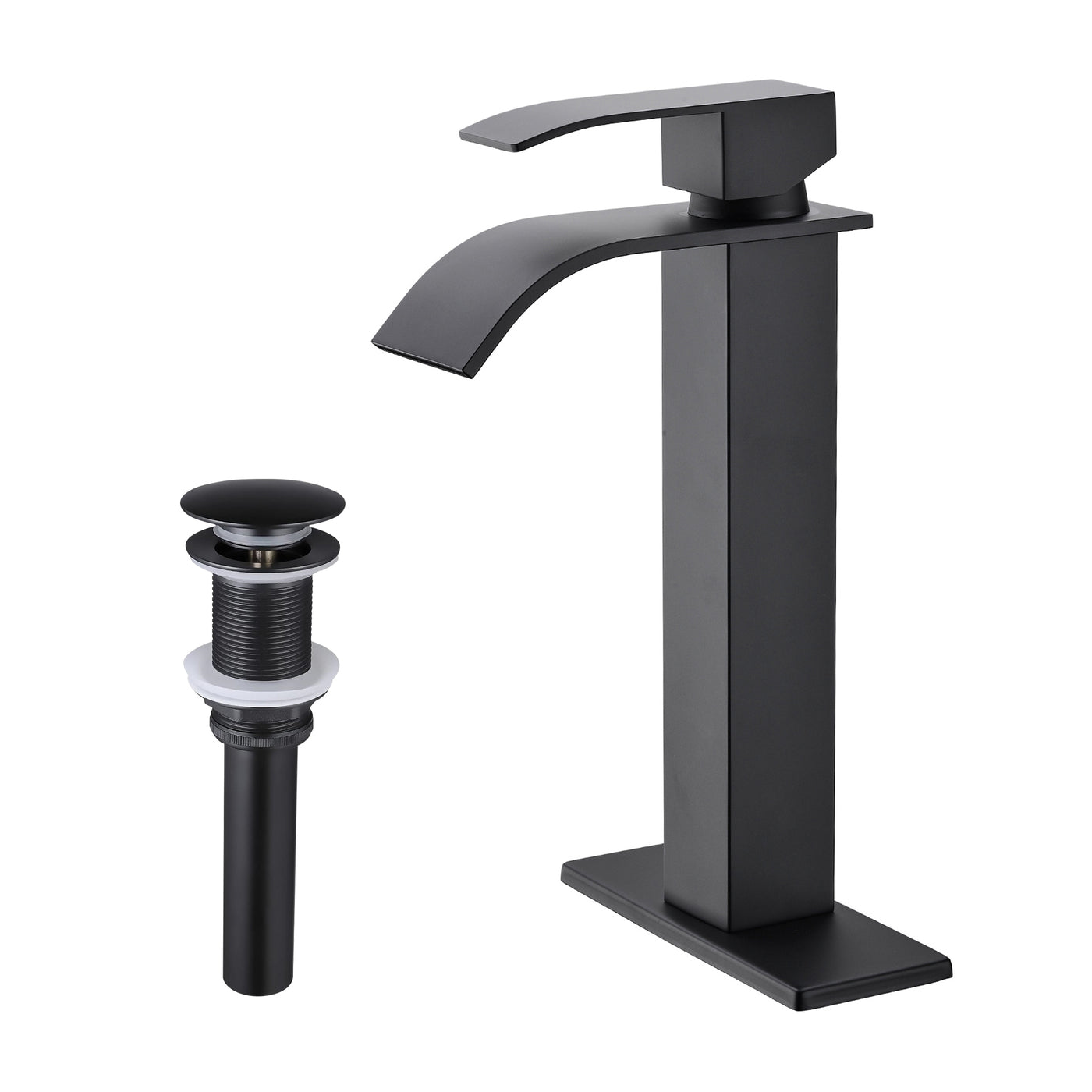 Waterfall Spout Single Handle Bathroom Sink Faucet Pop-Up Drain