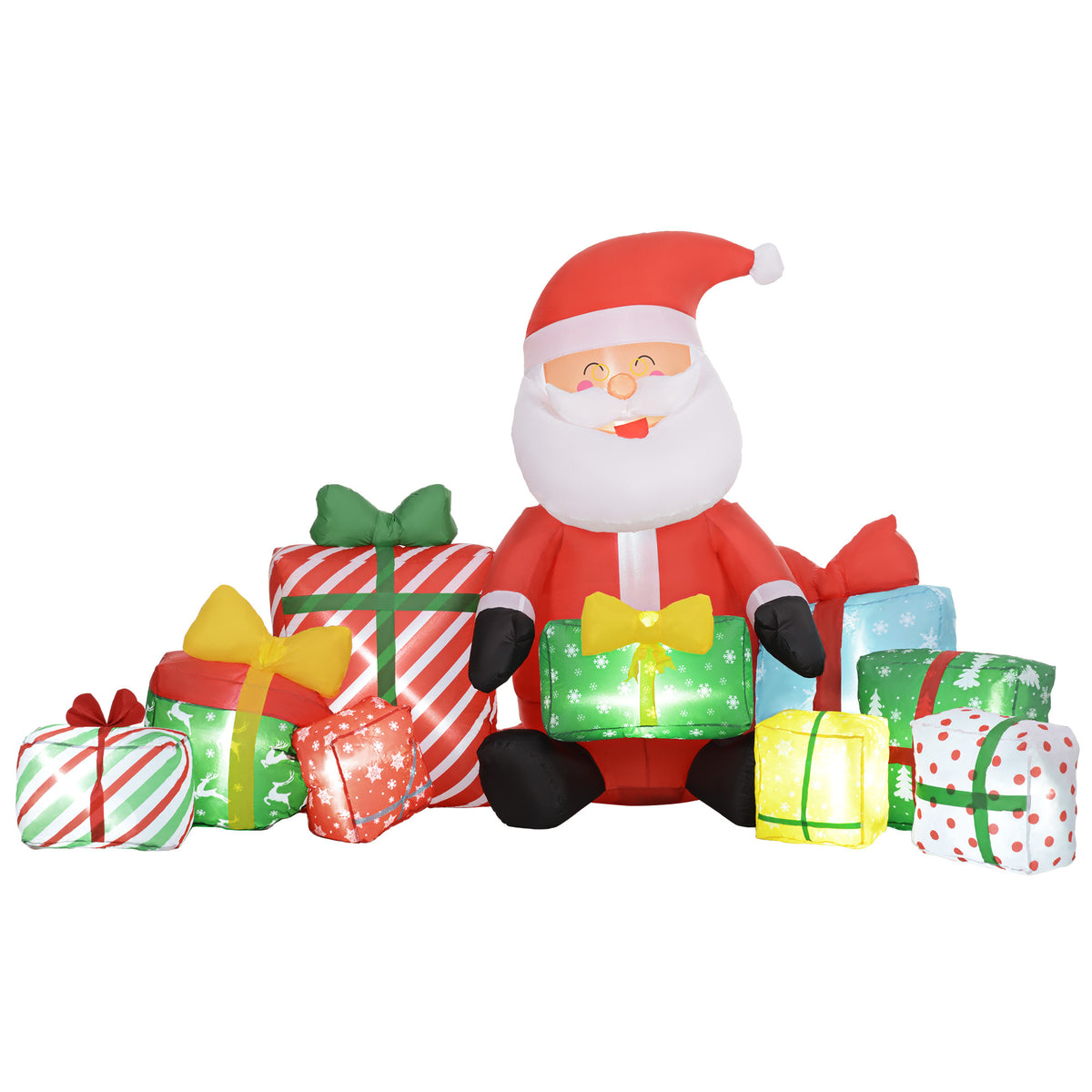 Outsunny 4.4' Christmas Inflatables Santa Claus and Gift Boxes with White LED Li