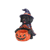 Halloween Black Labrador Retriever Witch Puppy Figurine, Cute Dog Holding Pumpki