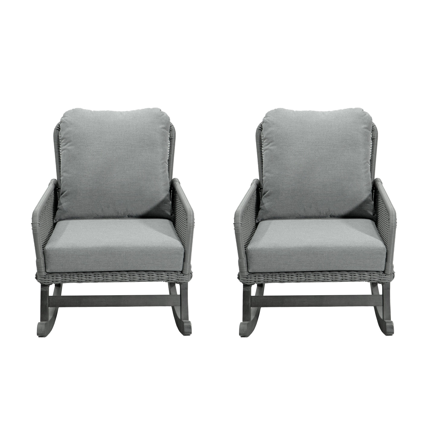 Gray Wicker Rocking Chair with Cushions