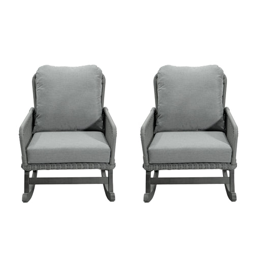 Gray Wicker Rocking Chair with Cushions