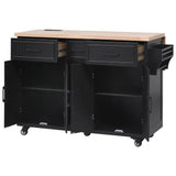 K&K 56.5'' Kitchen Island with Drop Leaf, Power Outlet, Embossed Vertical Stripe