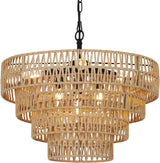 6-Light Boho Rattan Wicker Chandelier, 20" Farmhouse Pendant
