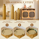 3-Piece Modern Gold Metal Floor Vase Set, Hexagon Textured