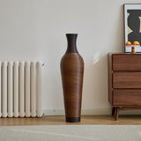 Hand-Woven PVC Rattan Floor Vase, 39 Inch Tall Black Gray Decorative Vase