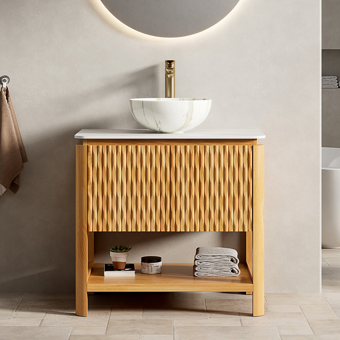 30" Bathroom Vanity&Sink, Freestanding Plywood Storage Cabinet