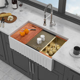 33 x 20 x 10 inch White Farmhouse Sink Workstation