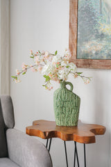Green Ceramic Vase with Handle Organic Texture 8.5x3.9x13.8