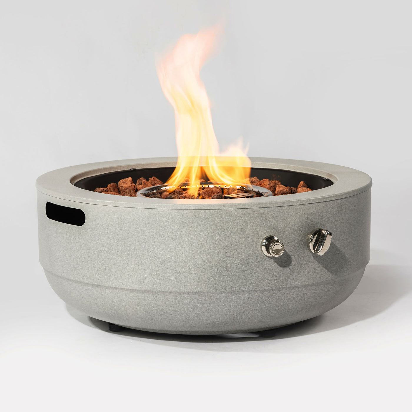 Fire Pit Propane Round Steel Gray 50000 BTU 24 In Tabletop Lid Included