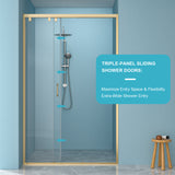 48"W× 76"H Triple Bypass Sliding Shower Door With 5/16 In. (8mm) Clear Glass