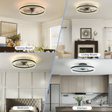 Flush Mount Ceiling Fan with LED Light - Crystal - Black - 24"