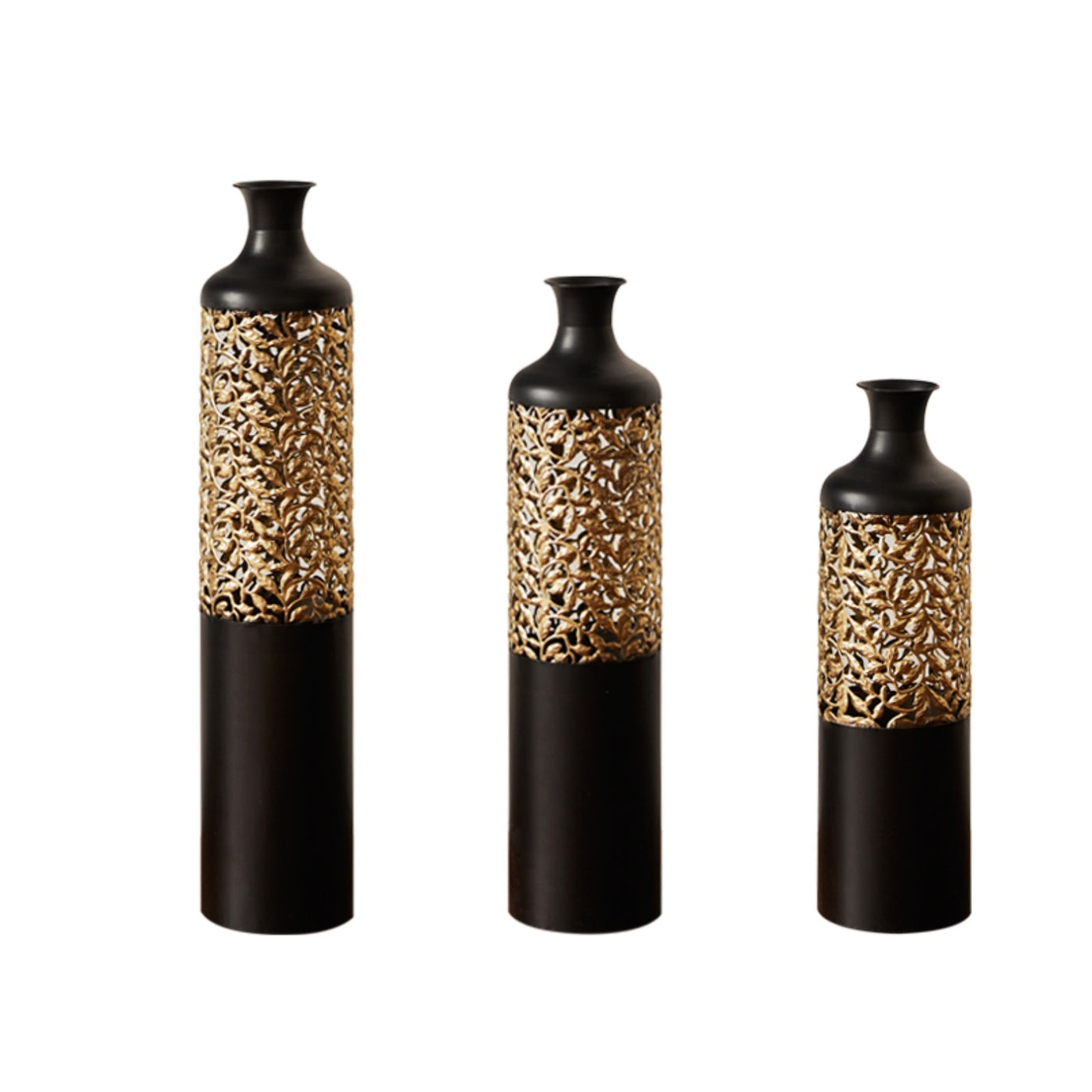 Set of 3 Metal Floor Vases 20.8in/24.8in/28.7in Height
