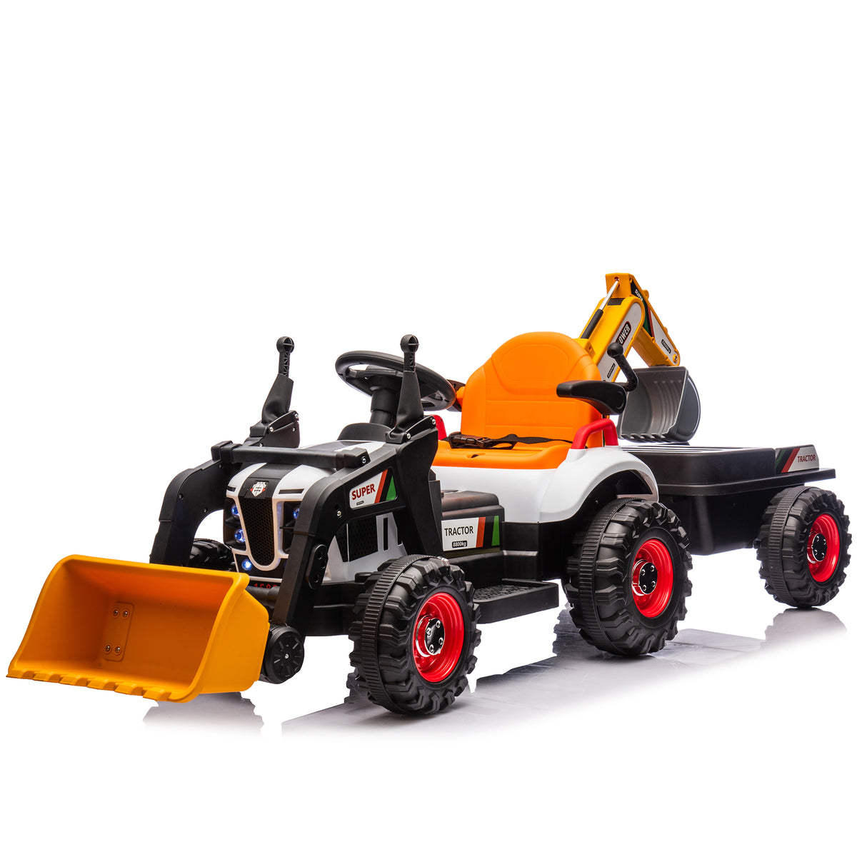 24V Kids Ride-On Electric Tractor Toy with 4-in-1 Construction Attachments (Exca