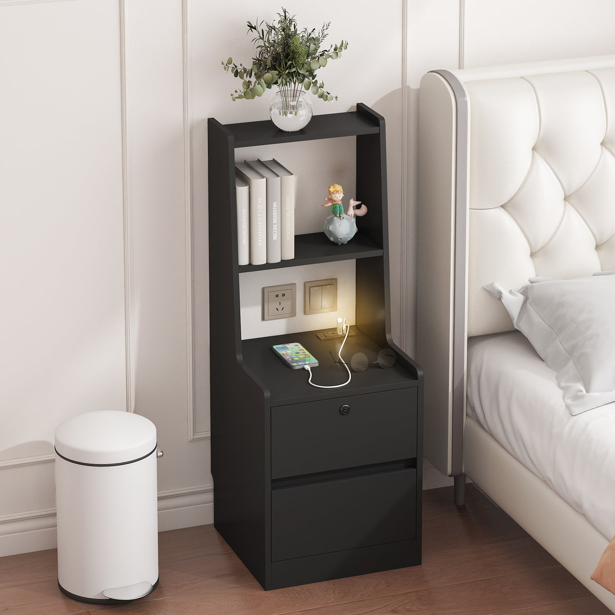 Engineered Wood Nightstand Black
