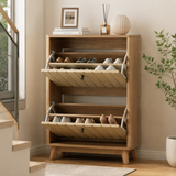 23.6" Oak Entryway Shoe Cabinet Flip-Down Storage Freestanding