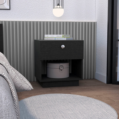 1-Drawer Nightstand with Open Lower Shelf and Wide Top