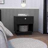 1-Drawer Nightstand with Open Lower Shelf and Wide Top