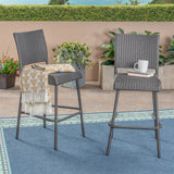 Set of 2 Grey PE Rattan Armless Barstools 29