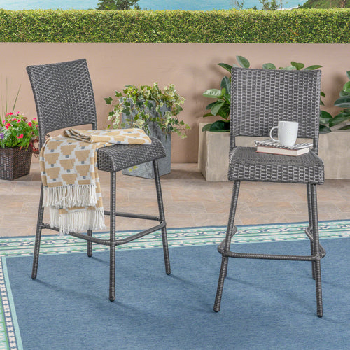 Set of 2 Grey PE Rattan Armless Barstools 29