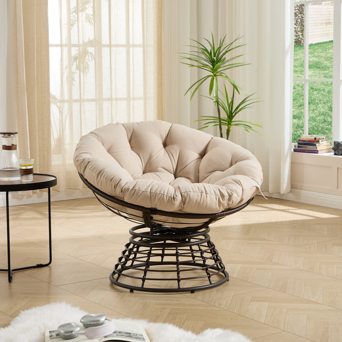 Metal Outdoor Chair Swivel Beige