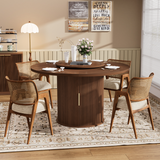 Round Engineered Wood Dining Table with Storage Walnut 55"