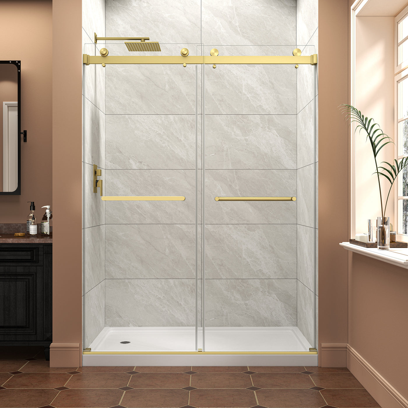 Brushed Gold Frameless Sliding Shower Door 55-60"W x 76"H 8MM