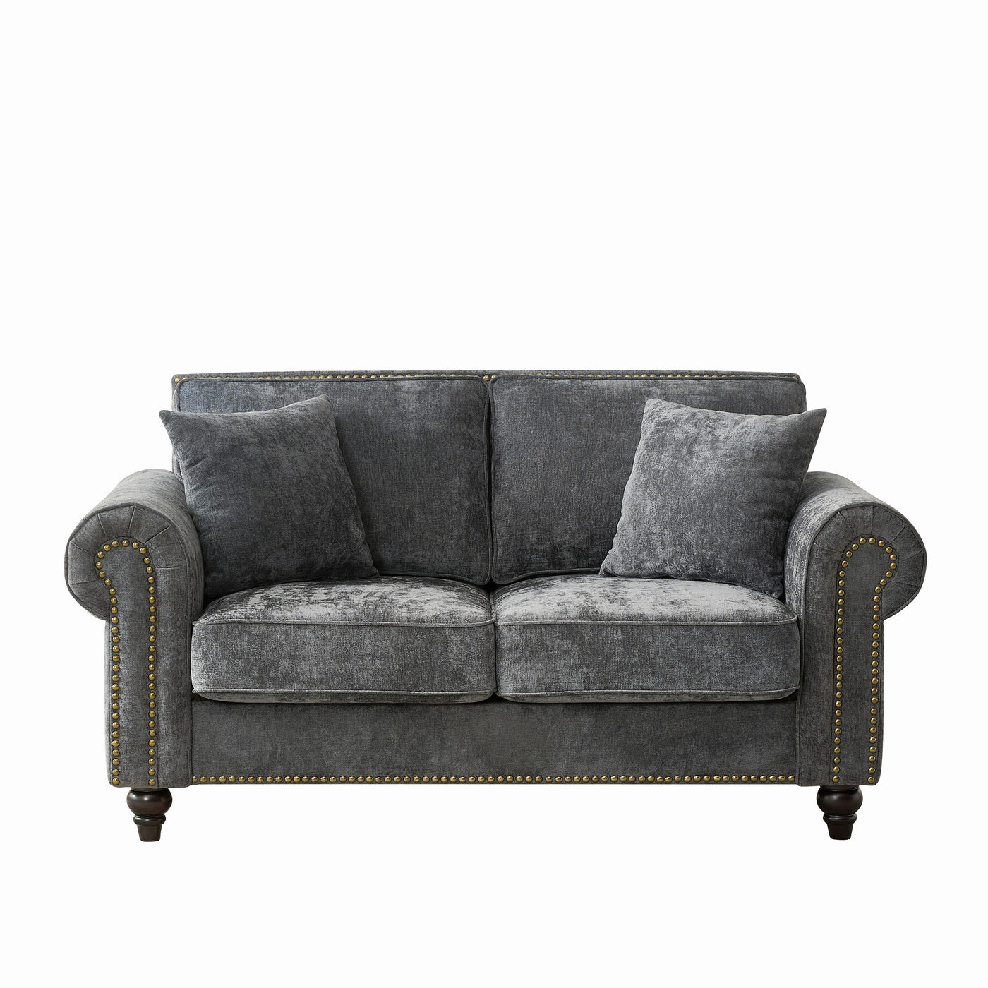 Modern 2-Seater Sofa with Rolled Arms, Gray Fabric, 63