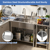Stainless Steel Utility Sink, 38.4" Freestanding Single Bowl Laundry Sink