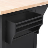 K&K 56.5'' Kitchen Island with Drop Leaf, Power Outlet, Embossed Vertical Stripe