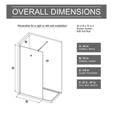 34.in W x 72.in H Shower Door Fixed