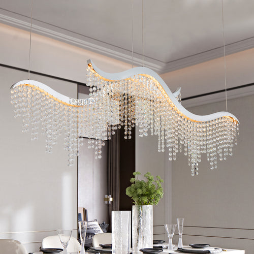 36-inch Modern Wave LED Crystal Chandelier - Adjustable Color Temperature