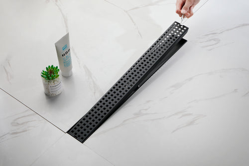 24" Linear Shower Drain Stainless Steel Quadrato Grate Hair Strainer