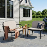 Luna Outdoor PP Club Chair, Black Frame with Beige Cushion, Set of 2