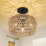 Rattan 3-Light Semi Flush Mount Boho Ceiling Fixture