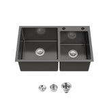 Stainless Steel Double Bowl Kitchen Sink 32"x19" Overmount Black