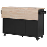 K&K 56.5'' Kitchen Island with Drop Leaf, Power Outlet, Embossed Vertical Stripe