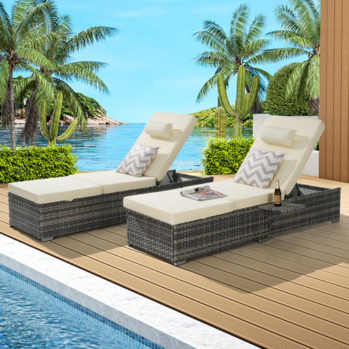 Outdoor Chaise Lounge Set PE Rattan 2 Piece Beige