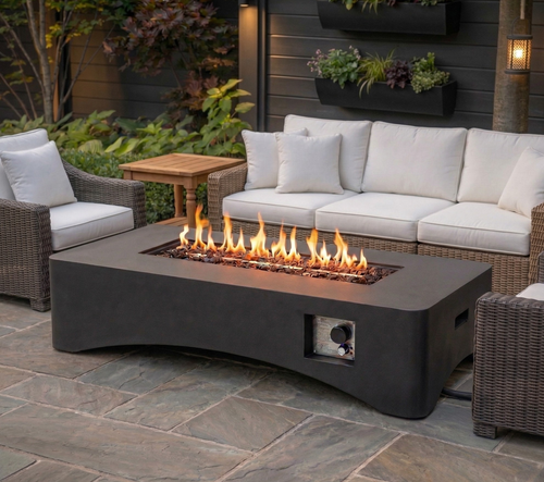 56" Propane Fire Pit Table Rectangular 50000 BTU Dark Grey