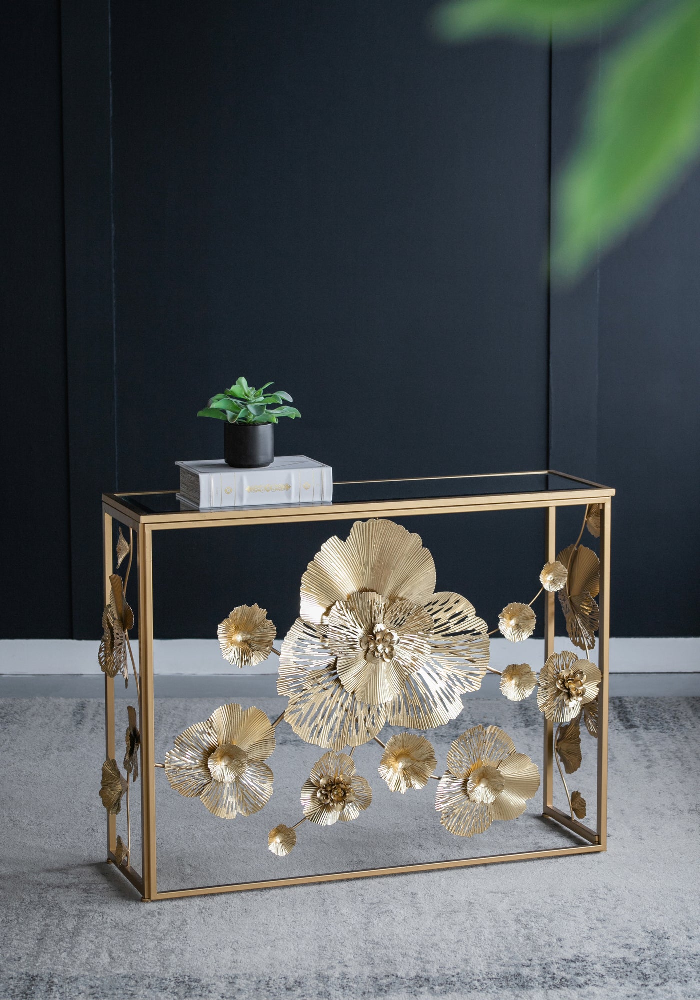 Gold Mirror Console Table 39.5" x 12" x 30.5" Modern Entryway