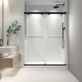 54" Frameless Double Sliding Shower Door Matte Black 8mm Tempered Glass