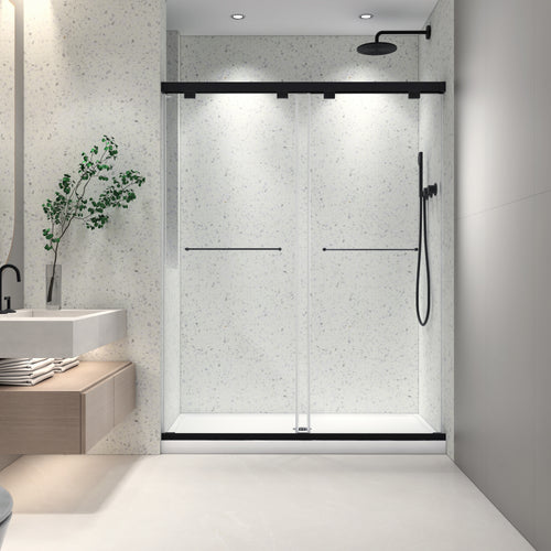 54" Frameless Double Sliding Shower Door Matte Black 8mm Tempered Glass