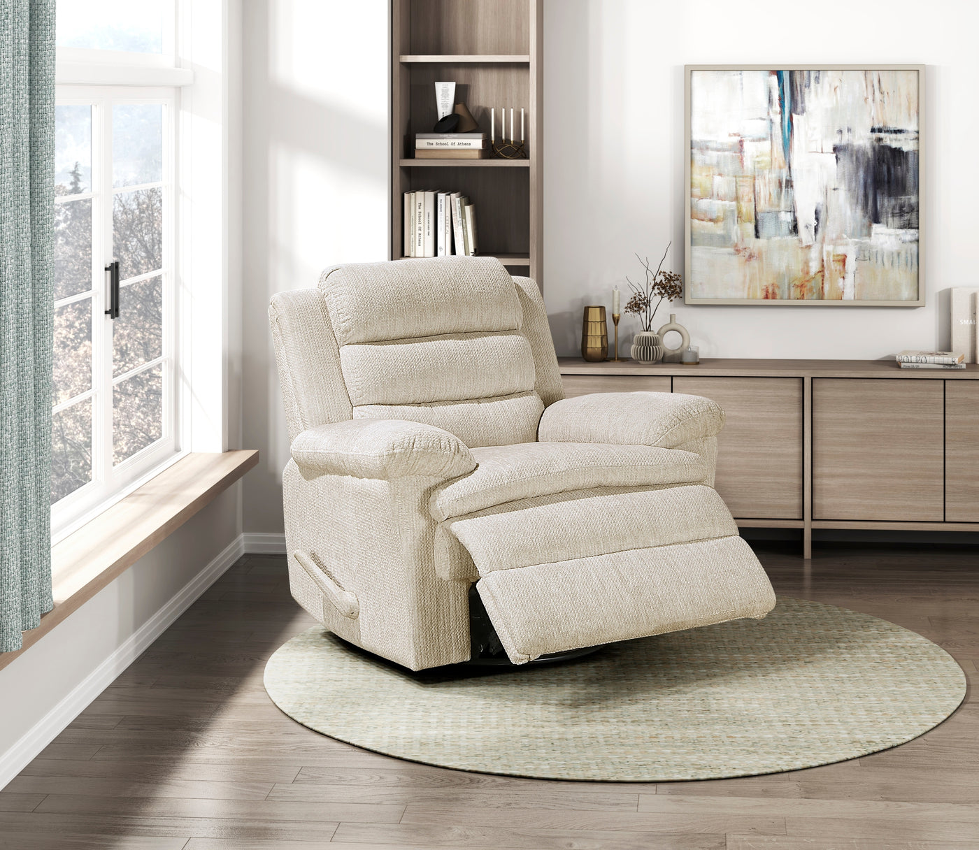 Beige Microfiber Glider Swivel Recliner Chair