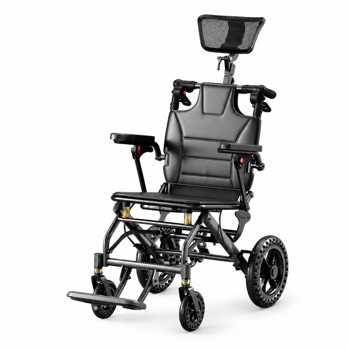 12 Inch Reclining Transport Wheelchair, Lightweight Foldable Aluminum Travel Whe