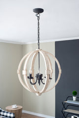 Chandelier 6-Light Wood Hanging Adjustable Chain Kitchen Dining Room