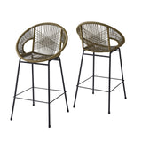 Ferrara Green Faux Wicker Outdoor Patio Barstool Set