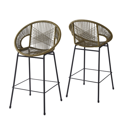 Ferrara Green Faux Wicker Outdoor Patio Barstool Set