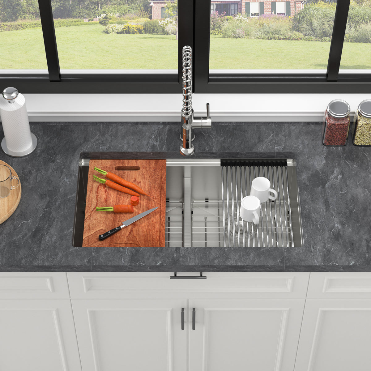 Double Bowl (50/50) Undermount Kitchen Sink- 33"x19"x10" Stainless Steel