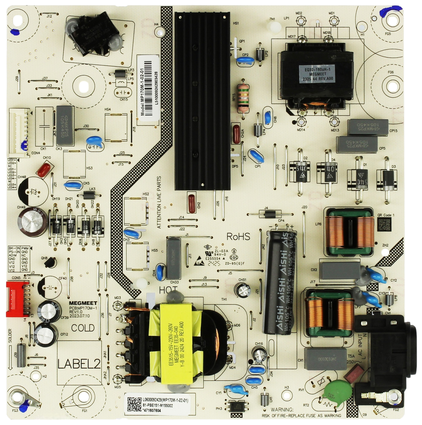 MP170M-1-02-01 Funai Power Supply, 81-PBE151-M155002, 65PUL7973 F7